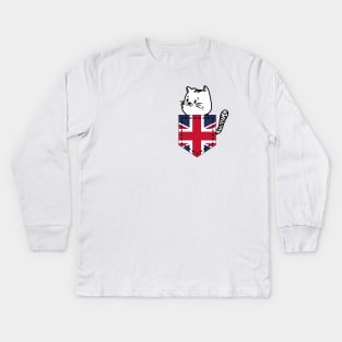 Patriotic Pocket Pussy - Cat Lover -  British Patriot Kids Long Sleeve T-Shirt